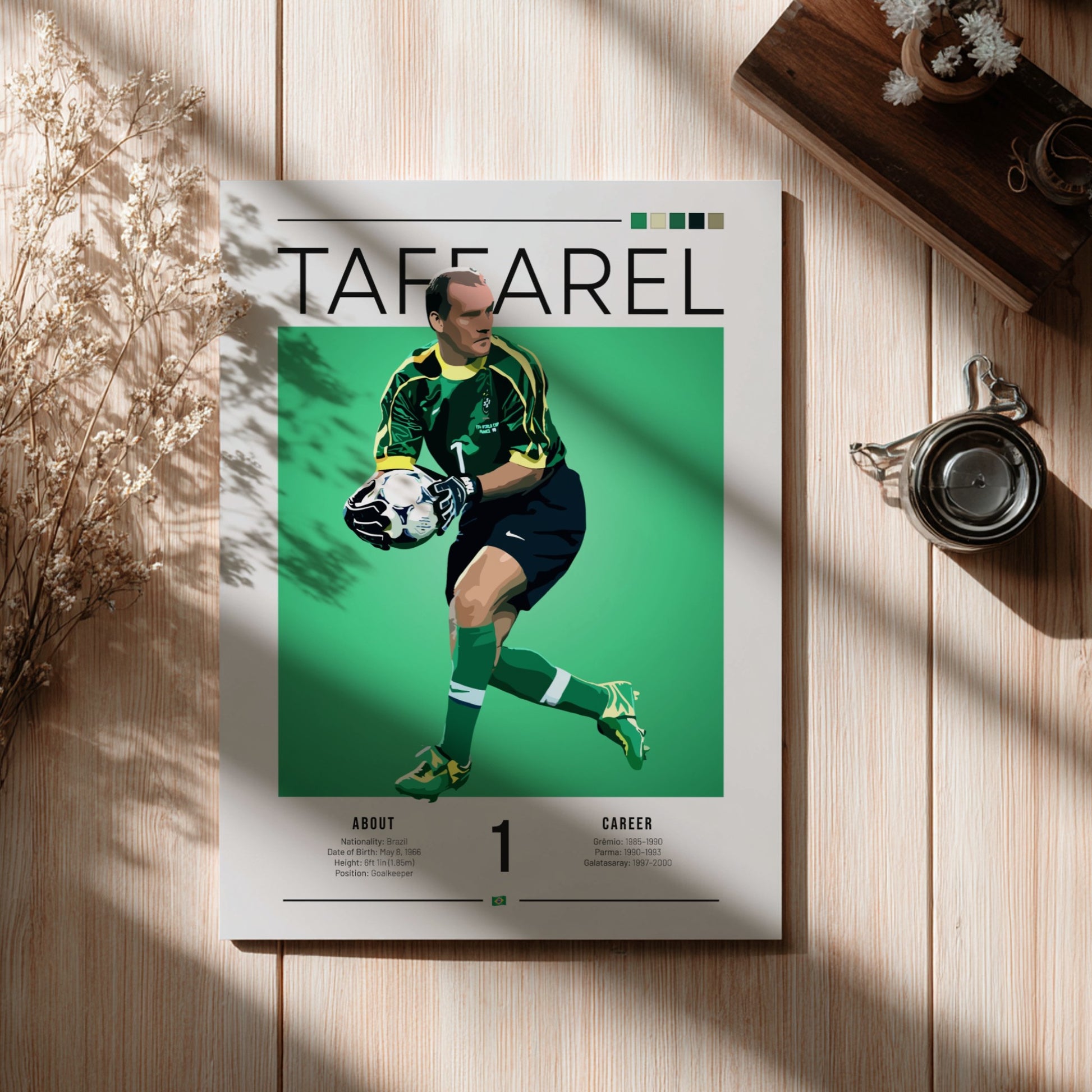 Taffarel football art featuring vibrant green colors and modern style, perfect for sports enthusiasts.