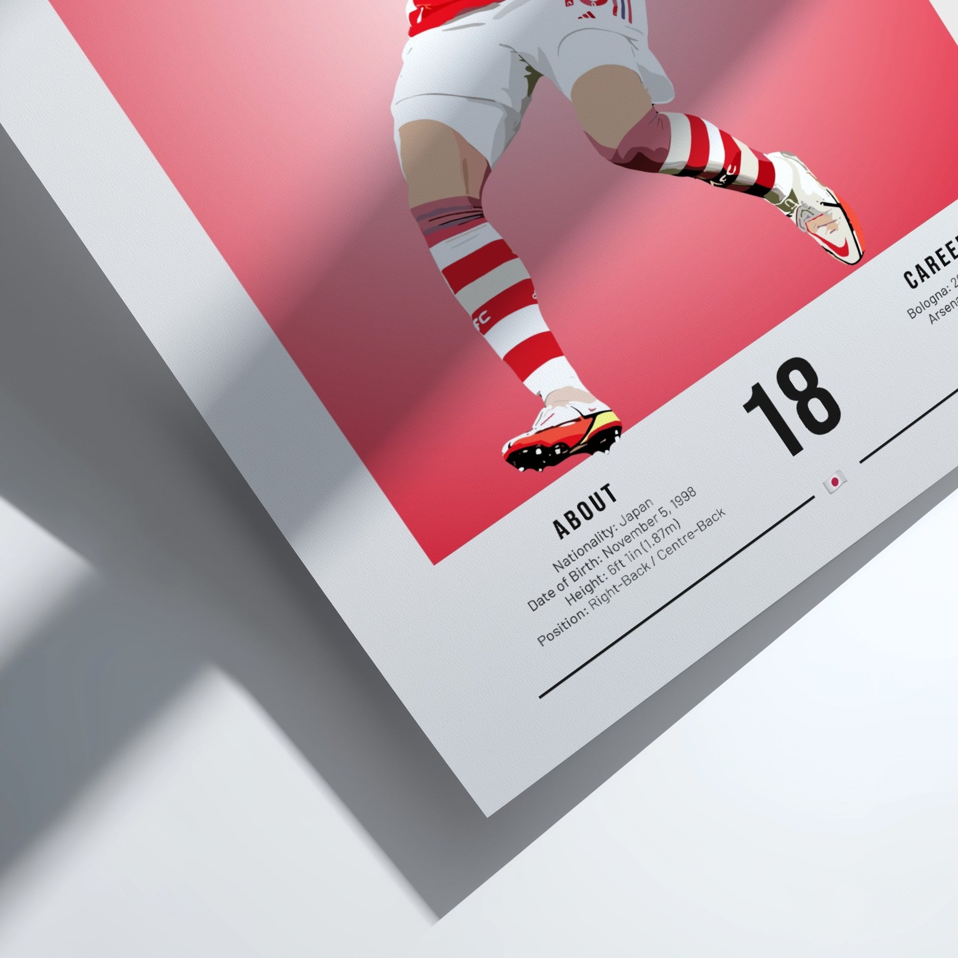 Takehiro Tomiyasu poster featuring vibrant colors and dynamic football action, perfect for sports enthusiasts