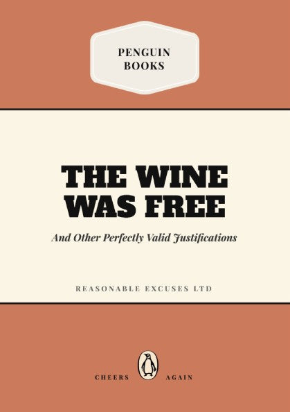Funny quote poster featuring whimsical penguins book illustration in warm colors