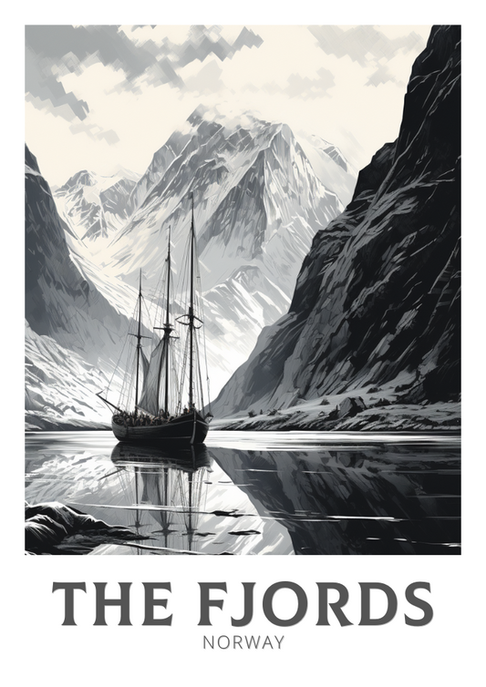 The Fjords Black and White Poster