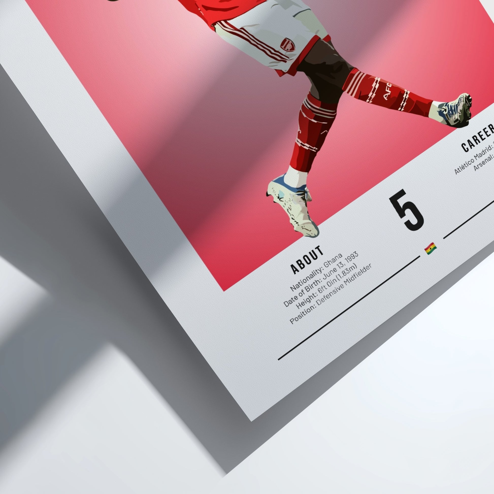 Thomas Partey art print featuring vibrant red and white colors in a modern design, perfect for sports