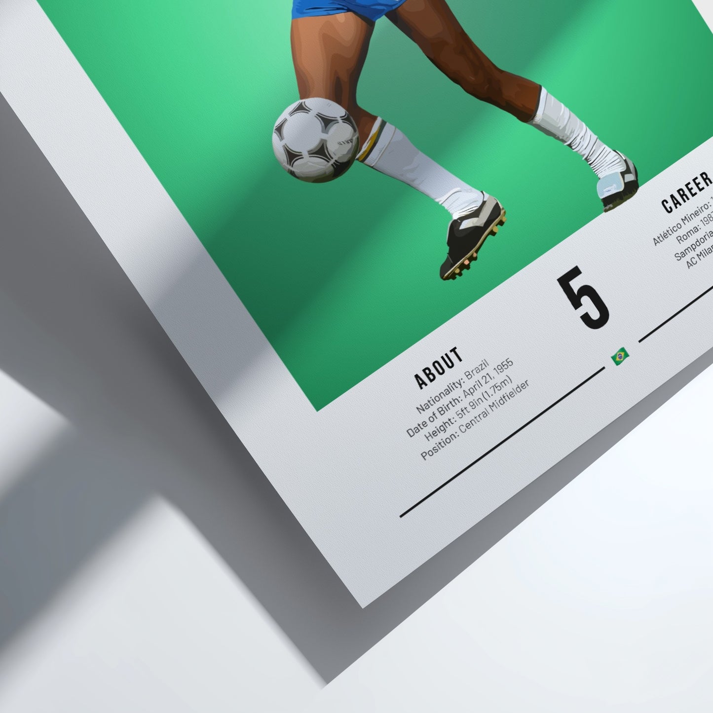 Toninho Cerezo football art print featuring vibrant yellow jersey and green background