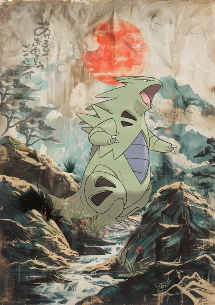 Tyranitar: Japanese Tapestry Style Pokemon Anime Poster