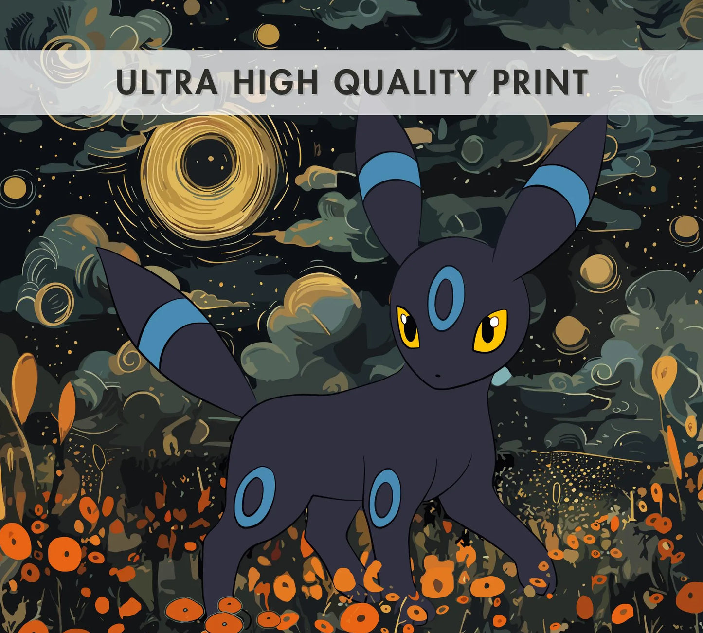 Shiny Umbreon Poster: Japanese Style Pokemon Inspired Anime Artwork, Shiny Umbreon Pokemon