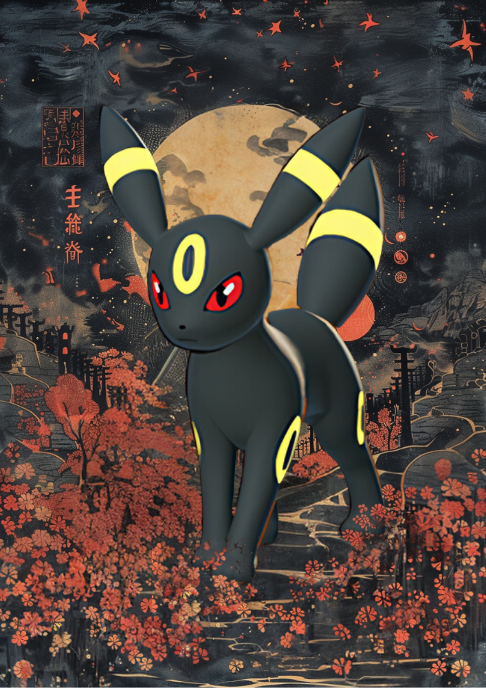 Umbreon Print: Japanese Style Pokemon Inspired Anime Artwork, Umbreon Pokemon