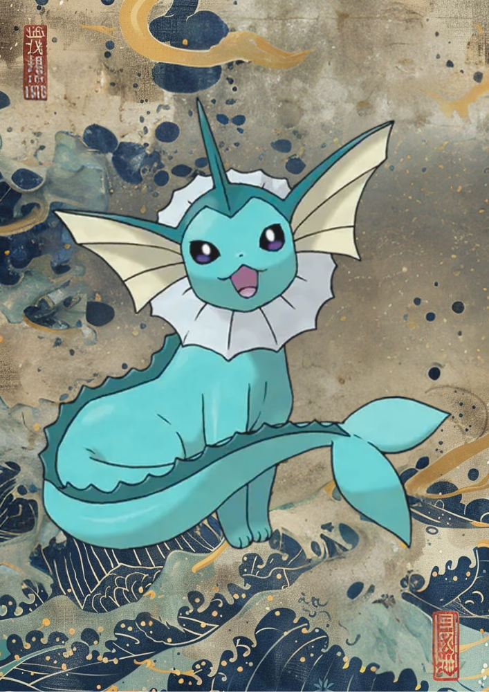 Vaporeon Poster: Japanese Style Pokemon Inspired Anime Artwork, Vaporeon Pokemon