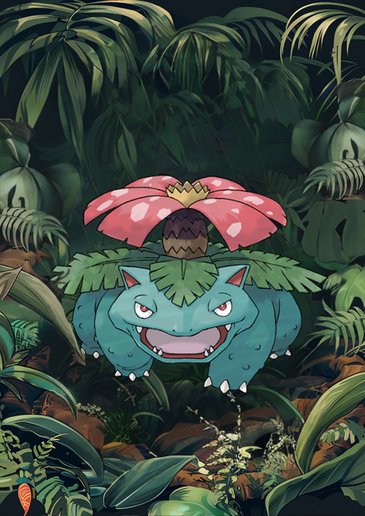 Venusaur Poster: Japanese Tapestry Style Pokemon Anime Poster, Venusaur Artwork