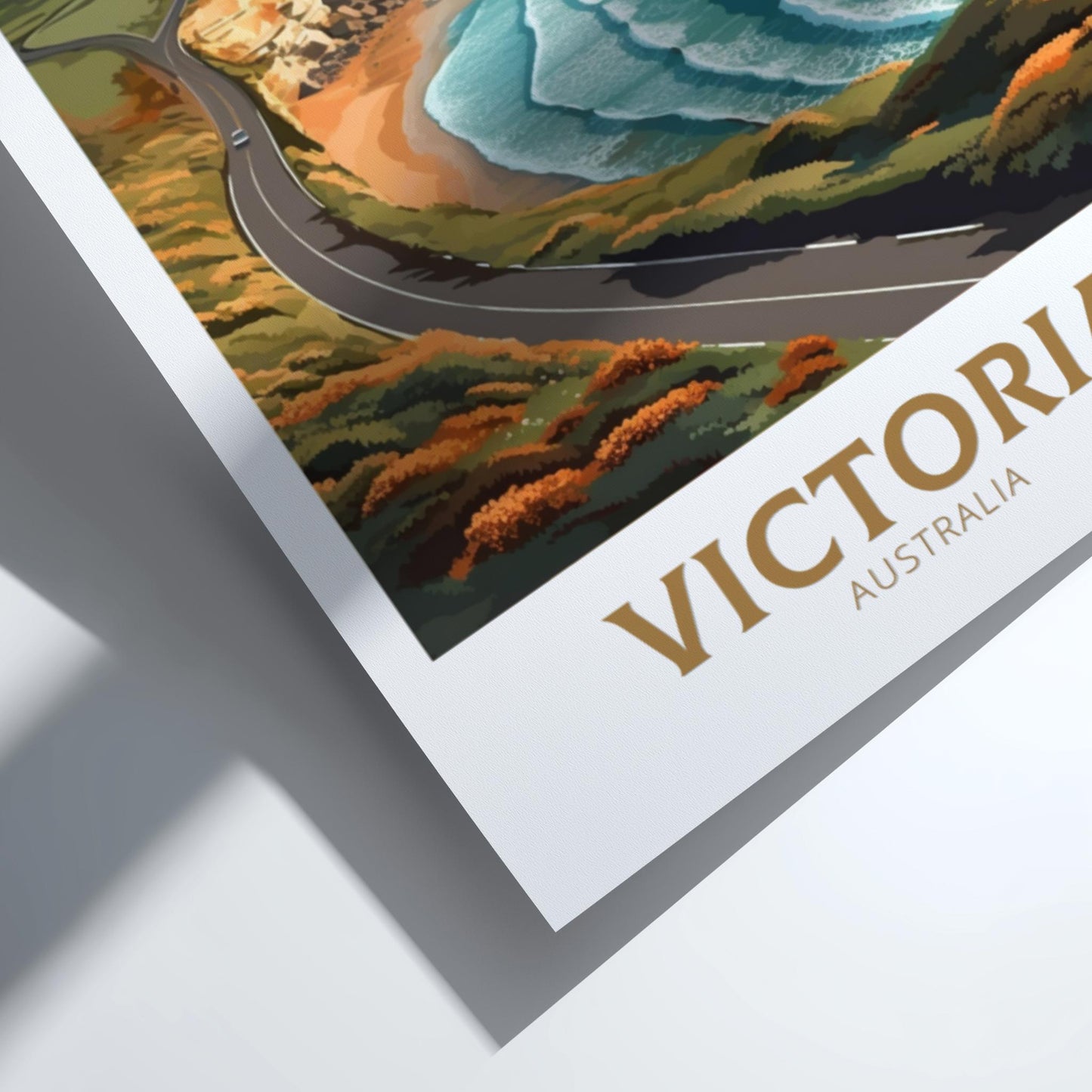 Poster of Victoria, Australia with a scenic road and landscape.