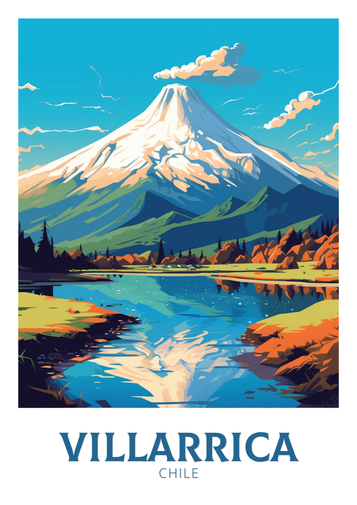 South America VILLARRICA TRAVEL POSTER - RETRO CHILE ART