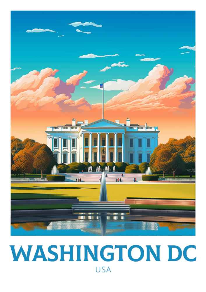 North AmericaWASHINGTON D.C. TRAVEL POSTER - WHITE HOUSE ARTWORK