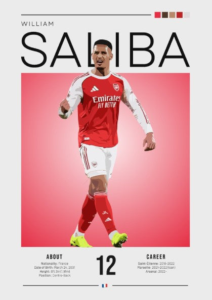 William Saliba poster featuring vibrant colors and modern design for sports enthusiasts