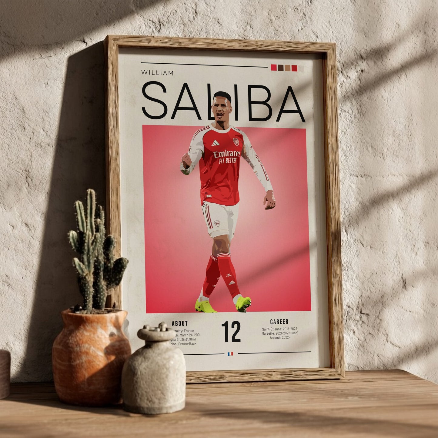 William Saliba poster featuring vibrant colors and modern design for sports enthusiasts