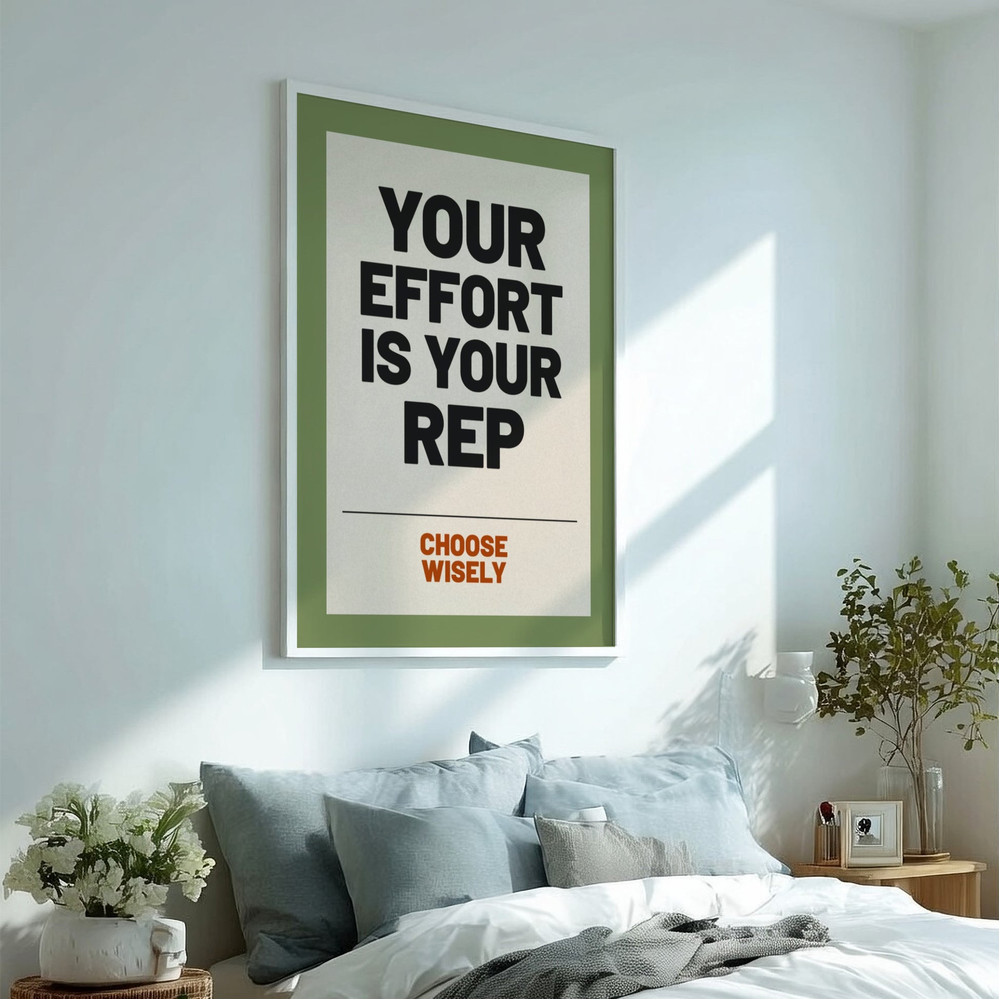 Motivational poster featuring bold typography on a green background, ideal for home decor and inspiration.