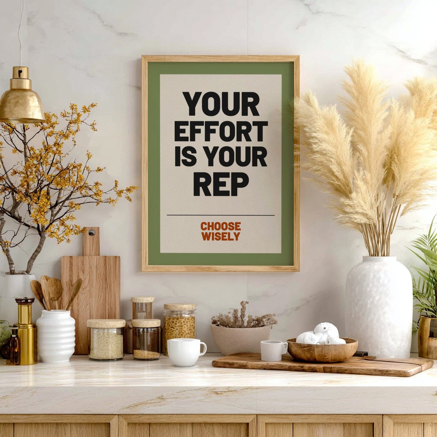 Motivational poster featuring bold typography on a green background, ideal for home decor and inspiration.