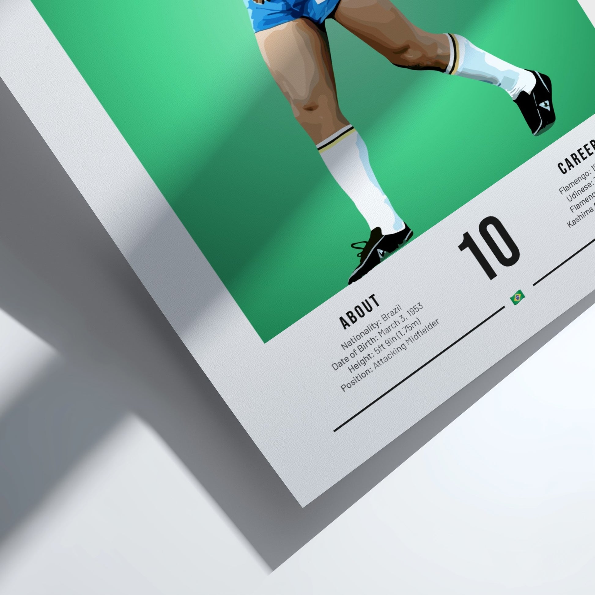 Zico Brazil football player wall art in vibrant colors showcasing retro style