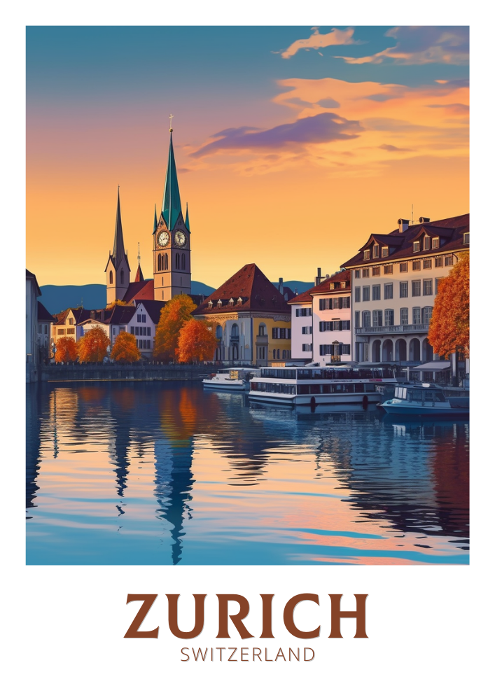Europe ZURICH TRAVEL PRINT - SWITZERLAND ARTWORK