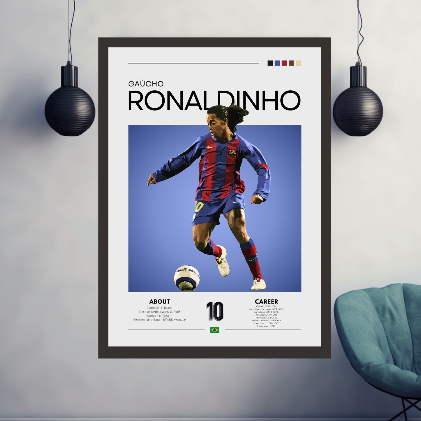 Ronaldinho Print, Ronaldinho Poster, Barcelona print,