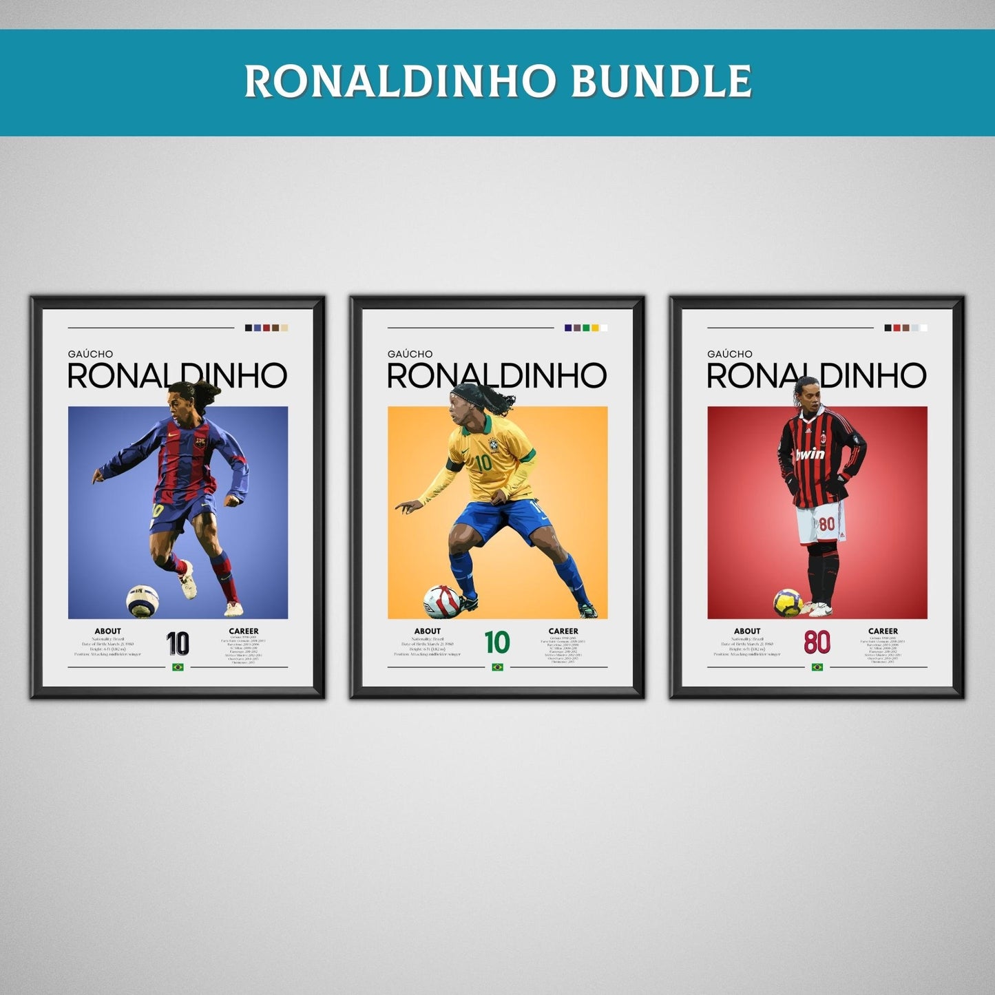 Ronaldinho set of 3 posters