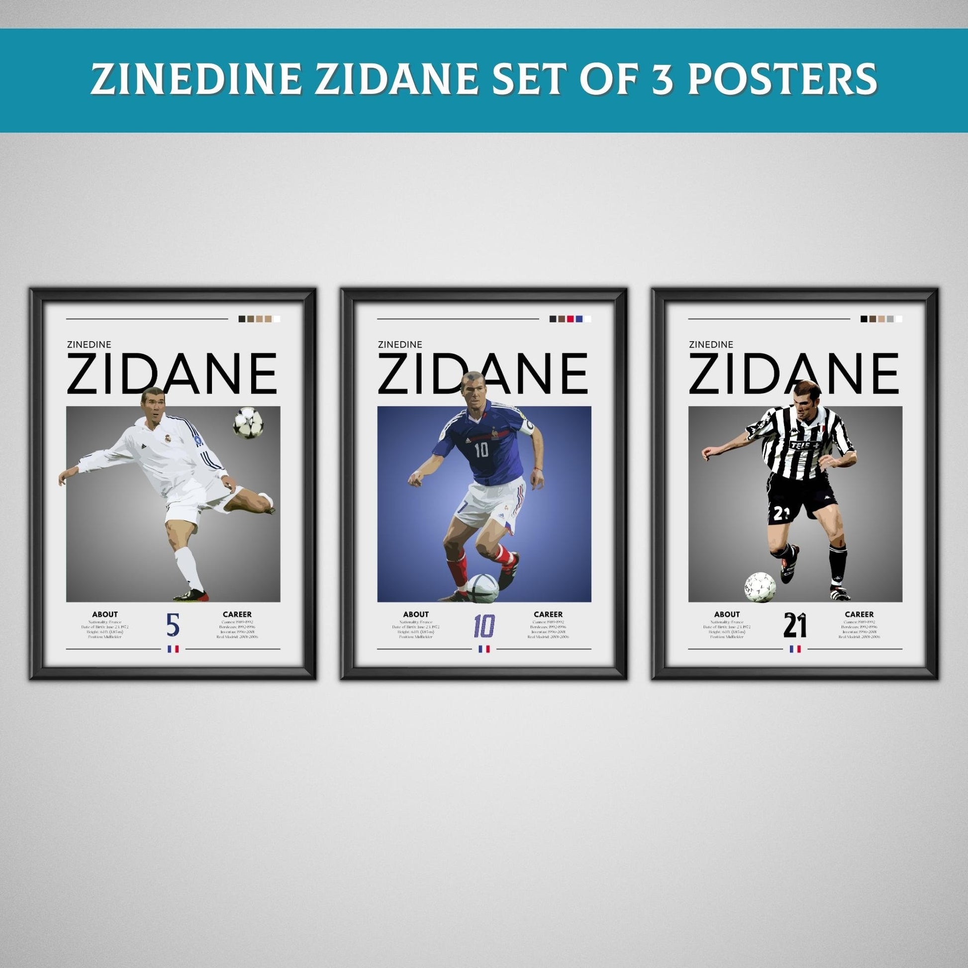 Zinedine Zidane set of 3 posters