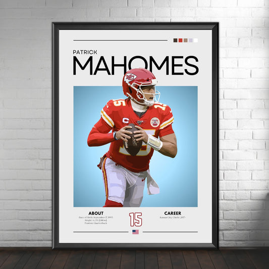 Patrick Mahomes Poster, Kansas City Chiefs, Football Gift, NFL Poster, NFL Player Poster, American football Wall Art, Patrick Mahomes