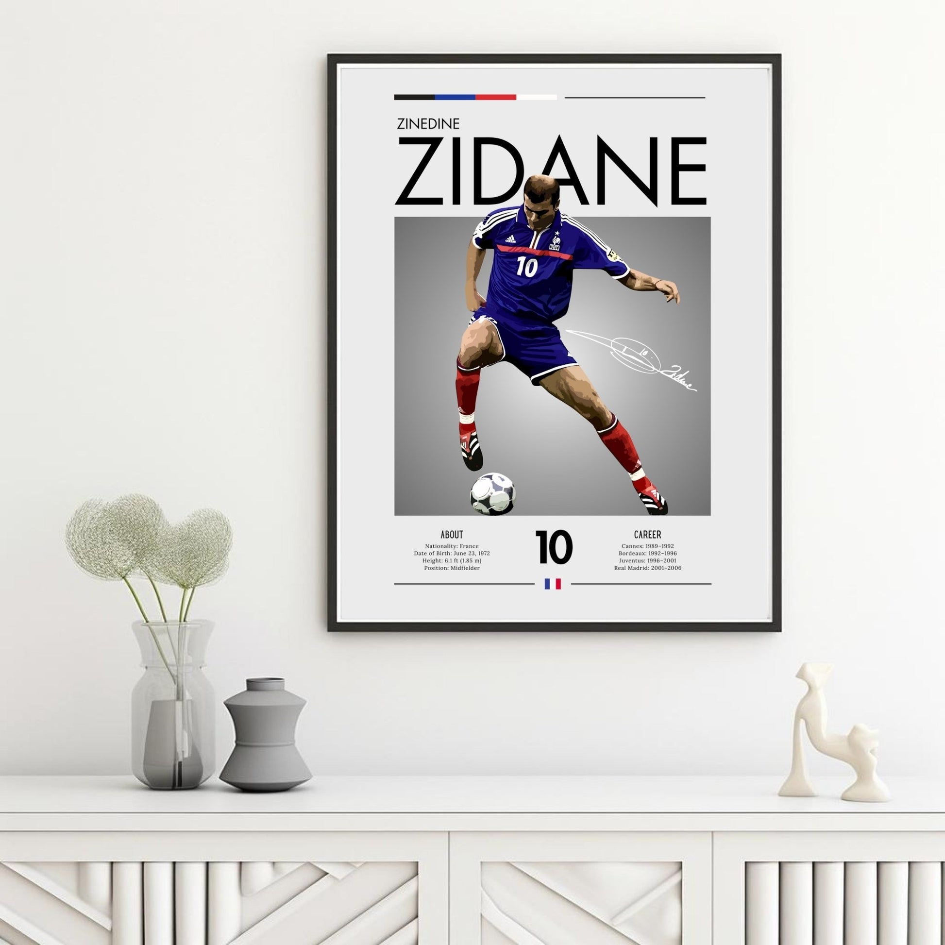 Zinedine Zidane Print, France football poster, Zinedine Zidane Poster, Football Gift, Sports Poster, Football Player Poster, Soccer Wall Art