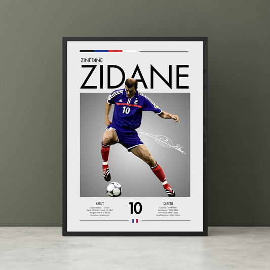 Zinedine Zidane Print, France football poster, Zinedine Zidane Poster, Football Gift, Sports Poster, Football Player Poster, Soccer Wall Art
